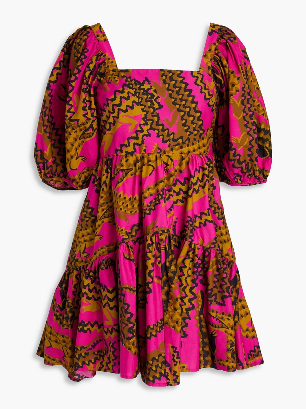 Farm Rio tiered printed cotton poplin mini dress